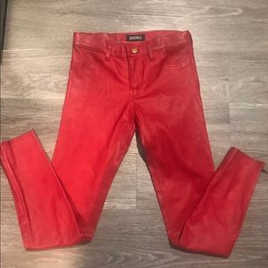 Red leather pants